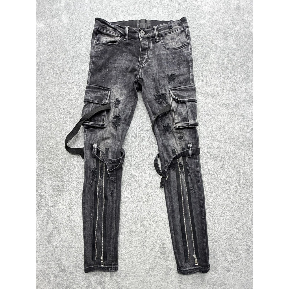 VALABASAS Jeans Mens‎ Measured 30x30 Gray Charcoal Wash Skinny Straps Distressed